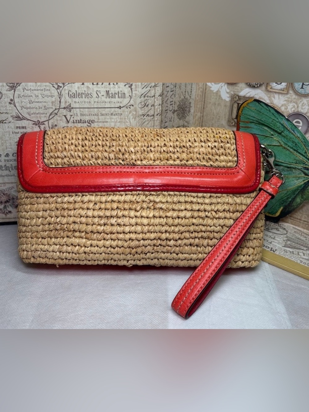 Coach Straw Raffia Woven Wristlet Clutch Wallet Bag #49103 EUC - Picture 6 of 11
